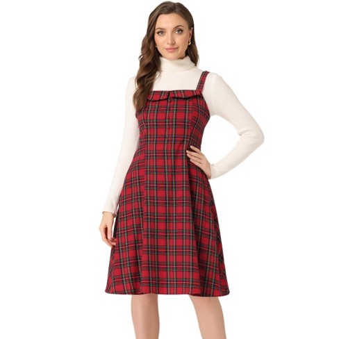 Allegra K Women s Plaid Sleeveless Tie Back A line Overall