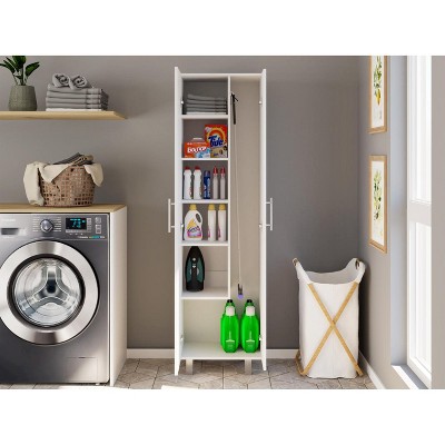 White Engineered Wood Tall Broom Closet Pantry with Shelves