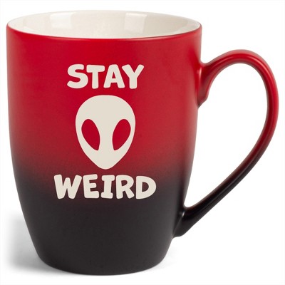 100 North Alien 10 Ounce Red and Black Two Toned Ombre, Comfortably Fits Your Hands, Ceramic Tea Coffee Cup Mug, Stay Weird
