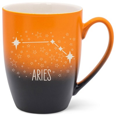 100 North Zodiac Design 10 Ounce Orange and Black Two Toned Ombre, Comfortably Fits Your Hands, Ceramic Tea Coffee Cup Mug, Aries