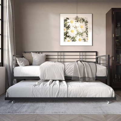 Black Metal Twin Daybed with Trundle and Headboard
