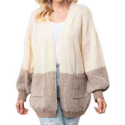 Women's Draped in Comfort Color Blocked Sweater Cardigan - White Birch