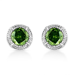 Silver Treated Colored Diamond Modern 4-Prong Solitaire Milgrain Stud Earrings - 1 of 4