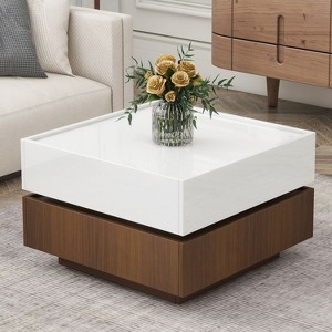 Multi-functional Square 360°Rotating Coffee Table with Swivel Tabletop and 2 Drawers - The Pop Home - 1 of 4