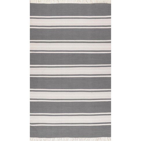 5 X8 Rectangle Loomed Stripe Cotton, Striped Cotton Area Rugs