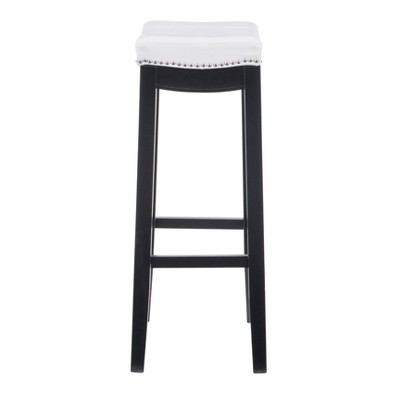 32" White Leather Saddle Style Backless Wood Bar Stool