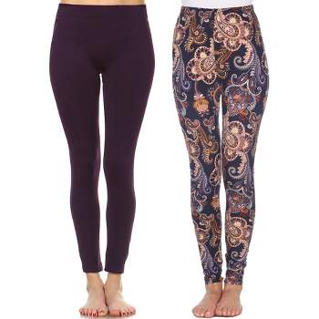Women's Pack of 3 Leggings Colorful Paisley,Purple/Gold Paisley,  White/Coral/Black One Size Fits Most - White Mark