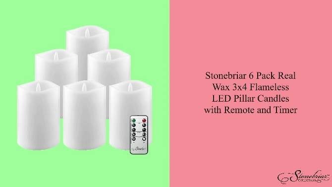 6pk 3&#34; x 6&#34; Real Wax LED Candles with Remote Control White - Stonebriar Collection, 2 of 10, play video