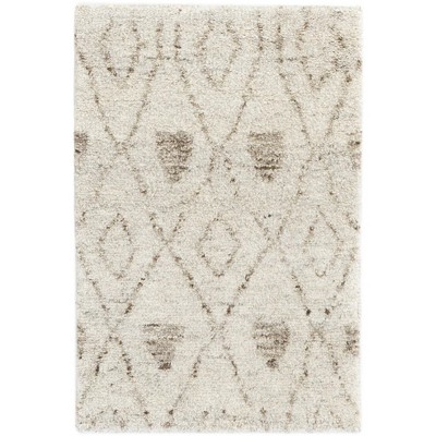Ivory Geometric Hand-Knotted Wool and Synthetic 4' x 6' Rug