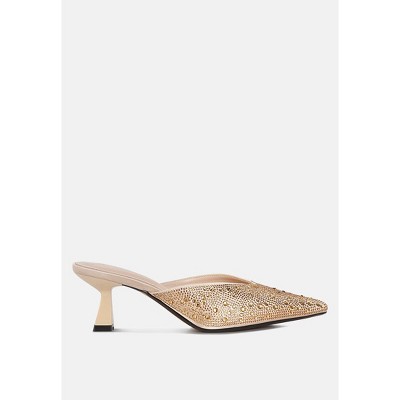 Aldora Rhinestones Embellished Satin Women Mules