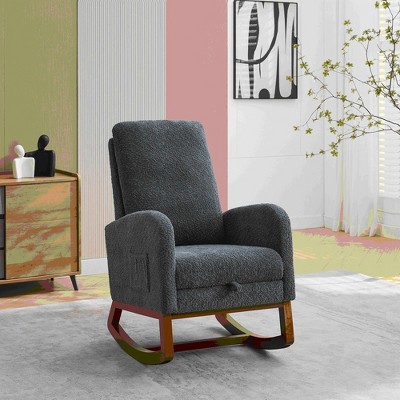 Kumasinova Accent Rocking Chair Nursery Rocker with Footrest&Side Pockets,Modern Glider Chair with Rubberwood Legs for Living Room,250lbs Max