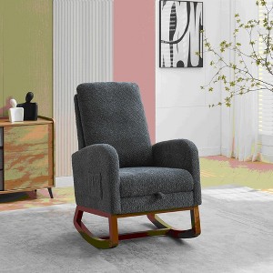 Kumasinova Accent Rocking Chair Nursery Rocker with Footrest&Side Pockets,Modern Glider Chair with Rubberwood Legs for Living Room,250lbs Max - 1 of 4