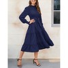 BLUEMING Womens Long Sleeve A-Line Dress High Wasit Ruffle Tiered Dress Shirred Smocked Flowy Maxi Dress - 2 of 4