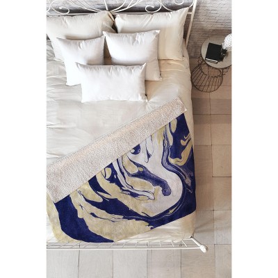 Marta Barragan Camarasa Abstract Painting Of Blue And Golden Waves Sherpa Fleece Blanket - Deny Designs