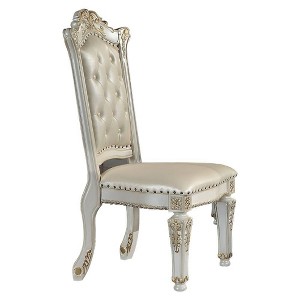 Acme Furniture 23" Vendome Dining Chairs Synthetic Leather & Antique Pearl Finish: Nailhead Trim, Wood Frame, Armless Design - 1 of 4