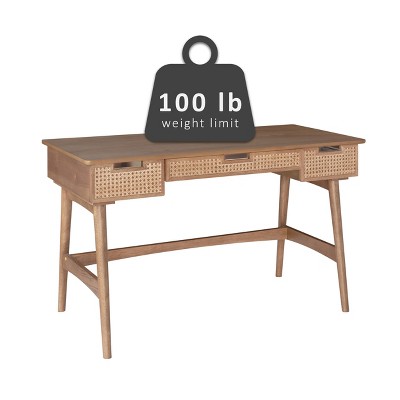 Ryker Natural Rattan and Wood Desk with Drawers