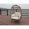 Wicker Egg Chair – Oversized PE Rattan Lounge Chair with Thick 4-inch Cushion & Metal Stand, Waterproof (White) - 3 of 4