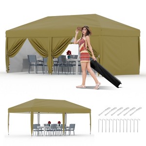 10x20 heavy-duty pop-up canopy w/ 6 walls, 3 heights. Includes bag, weights, stakes & ropes. Ideal for outdoor events! - 1 of 4