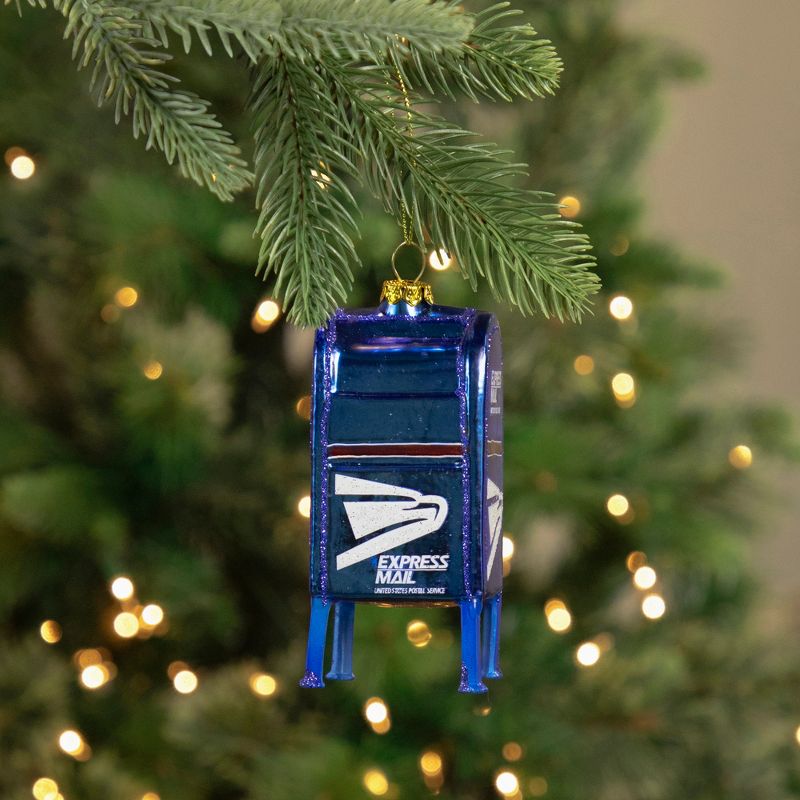 Northlight 4.5" Shiny Blue Glittered Express Mail USPS Mailbox Glass Christmas Ornament, 2 of 6