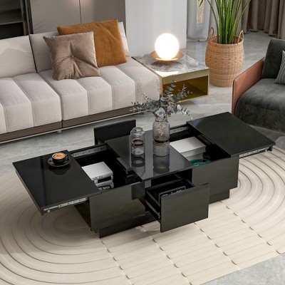 Coffee Table with 2 large Hidden Storage Compartment,with 2 Drawers, High-gloss Center Table with Sliding Top,abstract,black,35.4in,2.95ft