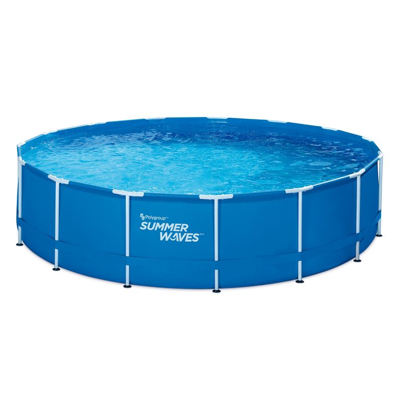 Summer Waves 15 Feet x 33 Inches Durable Round Metal Frame Above Ground Pool Set with SkimmerPlus Pump and Type D Filter Cartridge, Blue, 4 of 7