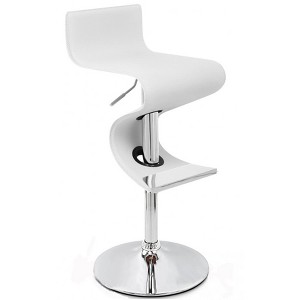 HomeRoots White and Silver Faux Leather and Metal Low Back Adjustable Height Bar Chair - 1 of 4