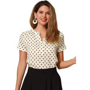 INSPIRE CHIC Women's Polka Dots Print V Neck Short Sleeve Elegant Work Office Tops - 1 of 4