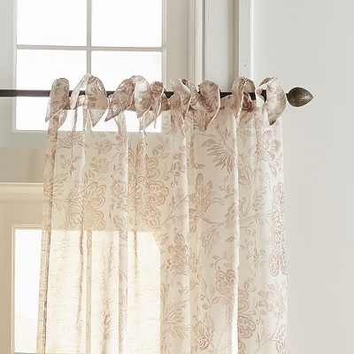 Flax Floral Tie-Top Sheer Linen-Polyester Curtain Panel