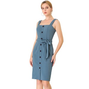 INSPIRE CHIC Women's Classic Button Decor Slim Fit Sleeveless Tie Waist Pinafore Overall Dress - 1 of 4