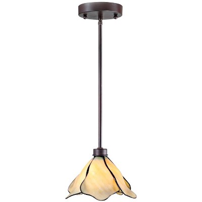 Possini Euro Design Bronze Mini Pendant Light 8" Wide Tiffany Style Amber Art Glass Fixture for Kitchen Island Dining Room