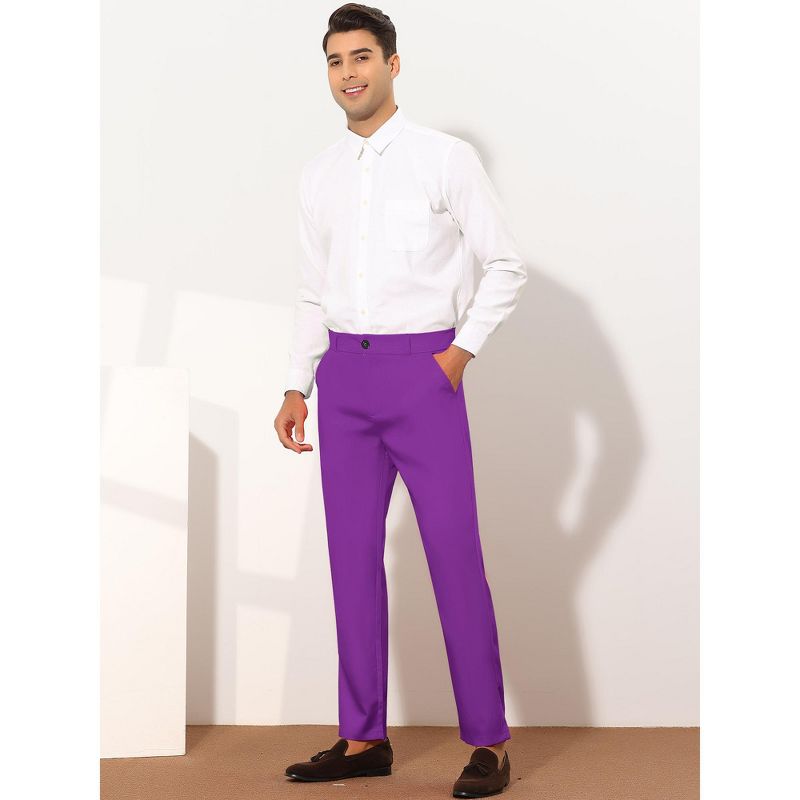 Lars Amadeus Men's Slim Fit Flat Front Solid Color Skinny Business Dress Pants, 3 of 7