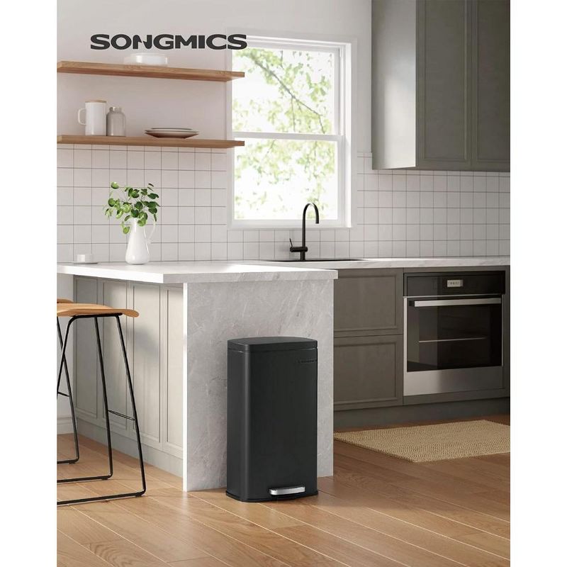 SONGMICS Trash Can with Lid, 8 Gallon Garbage Can, Stainless Steel Small Waste Bin with Step Pedal and Inner Bucket, Soft Close, Kitchen, 2 of 9