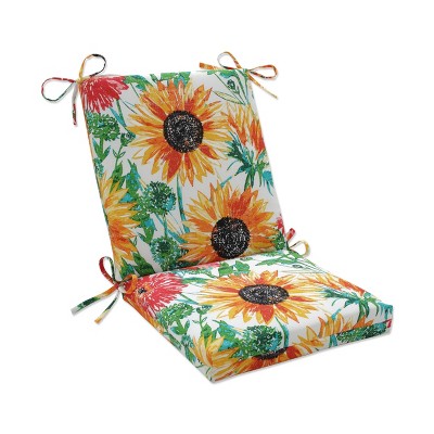 18" x 18" Outdoor/Indoor Squared Chair Pad Sunflowers Sunburst Yellow - Pillow Perfect