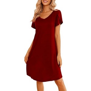 Ekouaer Womens Nightgown Short Sleeves Sleepwear V Neck Nightgowns for Women Petal Sleeves Houses Dress Sleepshirt - 1 of 4
