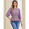 INSPIRE CHIC Women's 3/4 Sleeve Round Neck Smocked Waist Peplum Blouse - 4 of 4