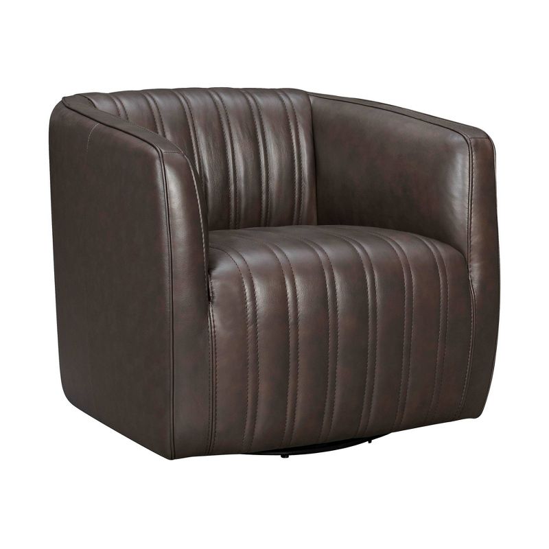 Aries Genuine Leather Swivel Barrel Chair - Armen Living, 3 of 9