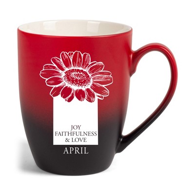 Elanze Designs Joy Faithfulness And Love April Two Toned Ombre Matte Red and Black 12 ounce Ceramic Stoneware Coffee Cup Mug