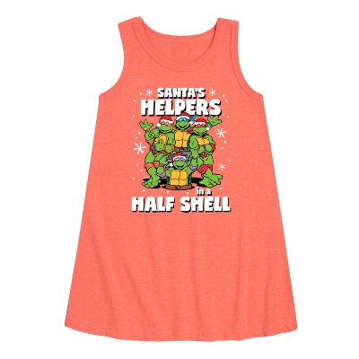 Girls' - Teenage Mutant Ninja Turtles - Santas Helpers In A Half Shell Graphic Sleeveless Aline Dress