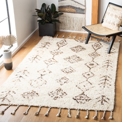 Ivory and Brown Hand-Knotted Wool 6' x 9' Area Rug