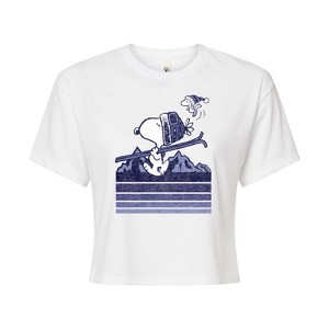 Women's - Peanuts - Snoopy Woodstock Ski Stripes Cropped Graphic T-Shirt - 1 of 4