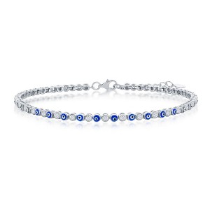 Bella Silver Sterling Silver, Alternating Evil Eye and CZ Tennis Bracelet - Blue - 7+1 Inch - 1 of 2