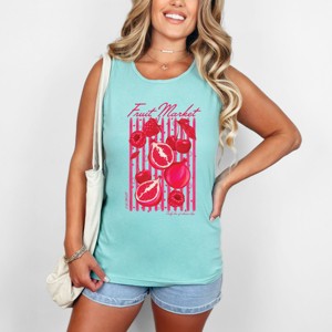 S.W.Smiley Fruit Market Pomegranate - Women's Garment Dyed Graphic Tank Top - 1 of 4