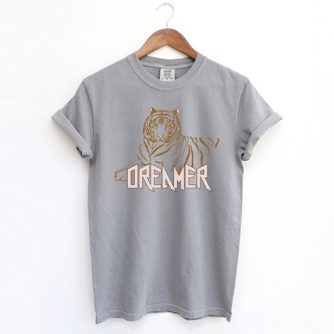 Simply Sage Market Women's Dreamer Tiger Short Sleeve Garment Dyed Tee - M  - Grey