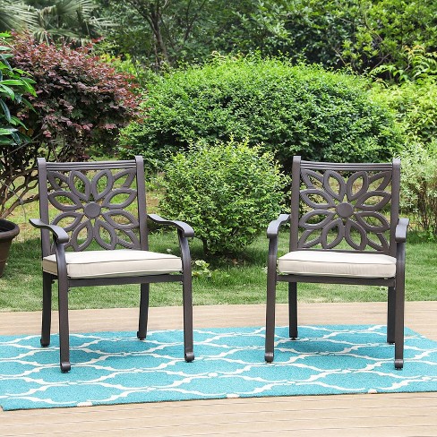 2pc Outdoor Cast Aluminum Extra Wide Dining Chairs With Armrests Captiva Designs Target - Cast Aluminum Patio Furniture Care