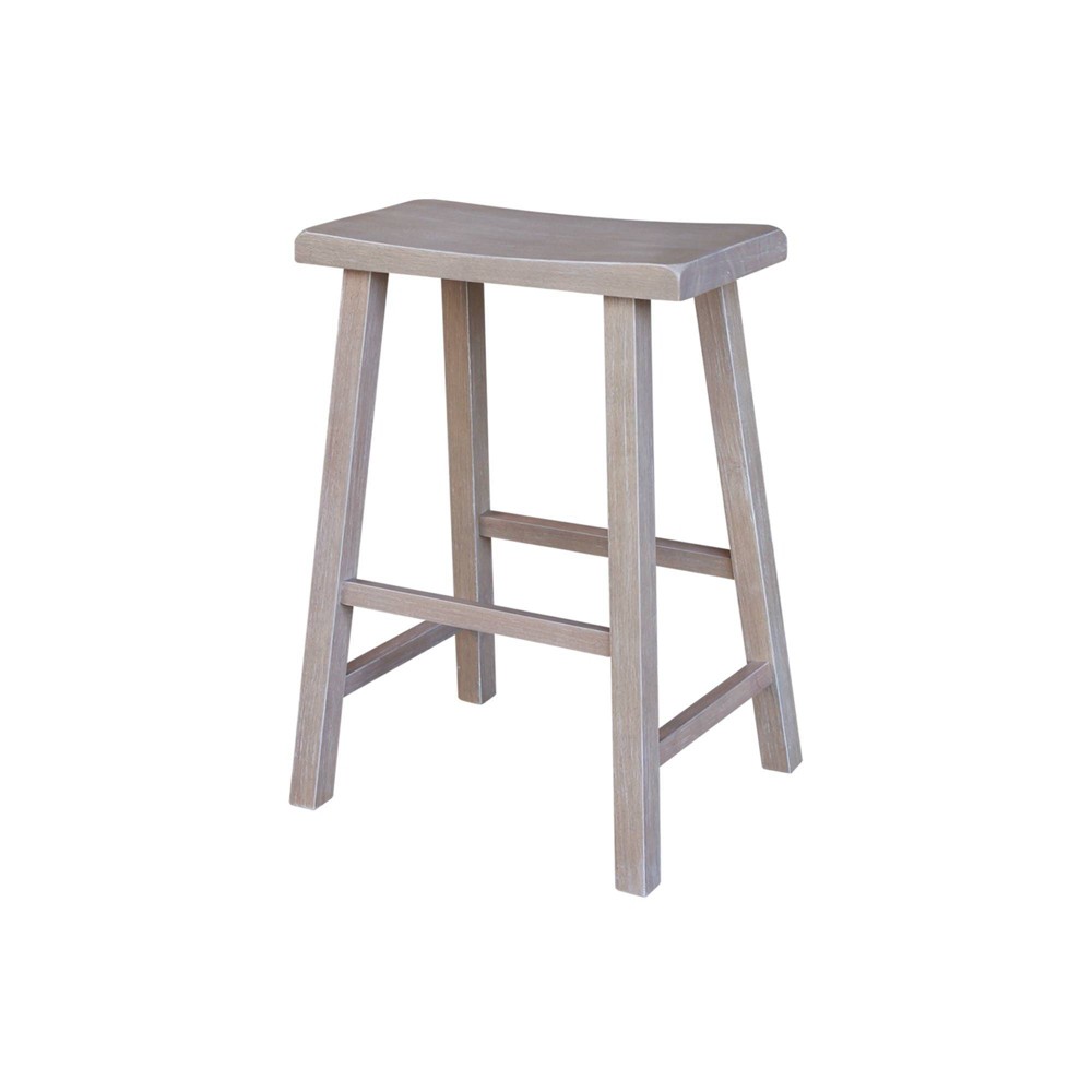 Photos - Chair Davis Saddle Seat Counter Height Barstool Washed Gray Taupe - International Concepts: Solid Wood, Rubberwood Legs