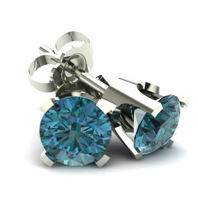 Pompeii3 .40Ct Round Brilliant Cut Heat Treated Blue Diamond Stud Earrings in 14K Gold Classic Setting