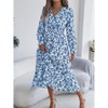 Women's Floral Print V-Neck Wrap Dress Ruffled Long Sleeve Smocked Waist Maxi Dress Party Dress - 4 of 4