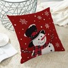 Snowman Christmas Pillow Covers 18x18 Inch Set of 2, Red Background White Snow Snowman - 3 of 4
