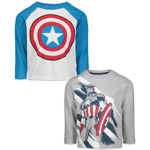 Marvel Avengers Captain America 2 Pack Long Sleeve Graphic T-Shirts Toddler to Big Kids 