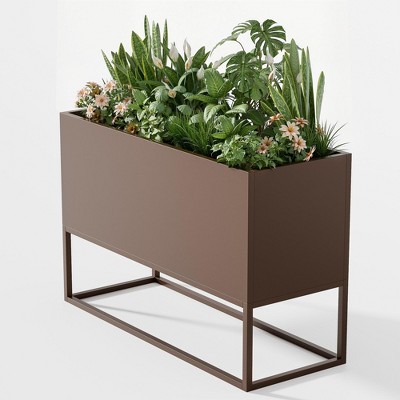 NAYSAYE Planter Box Large Metal Rectangular Planter with Shelves and Drainage Holes for Outdoor Garden, Brown, 47"*18"*18"